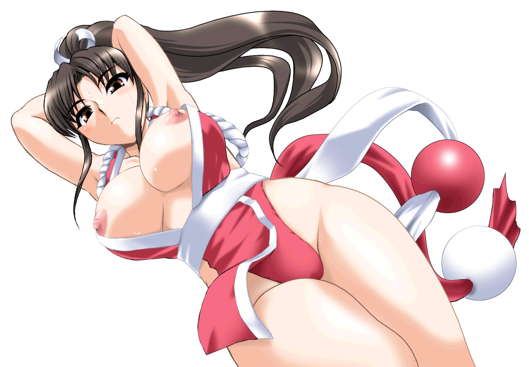 breasts brown_eyes brown_hair cleavage erect_nipples fatal_fury female female_only hair human japanese_clothes king_of_fighters large_breasts long_hair mai_shiranui ninja nipples panties ponytail rule34 snk solo tagme thighs tied_hair toushi_ryoku underwear
