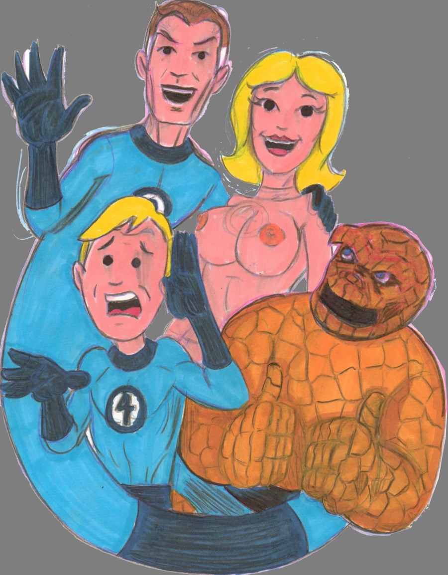 1girls 3boys ben_grimm clothed_male_nude_female fantastic_four female human_torch invisible_woman johnny_storm legacy1976 male marvel marvel_comics mr_fantastic nude nude_female reed_richards rule34 sue_storm the_thing_(marvel)