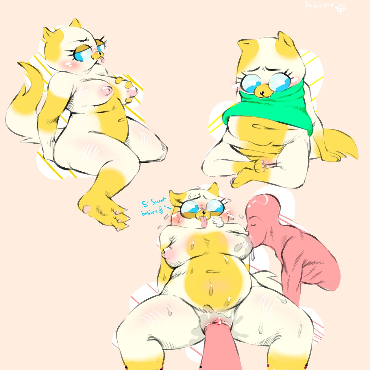 1:1 adventure_time anthro bodily_fluids breast_play breast_suck breasts cake_the_cat cartoon_network domestic_cat duo e621 felid feline felis female fionna_and_cake_(franchise) genital_fluids genitals group group_sex hi_res kaboozey male male/female male_penetrating mammal multiple_images penetration sex slightly_chubby sucking vaginal vaginal_fluids vaginal_penetration vulva