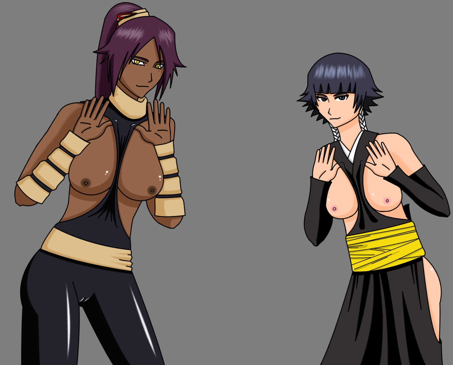 bleach dark-skinned_female dark_skin ecchiantonio1495 female rule34 shihouin_yoruichi soifon sui-feng tagme