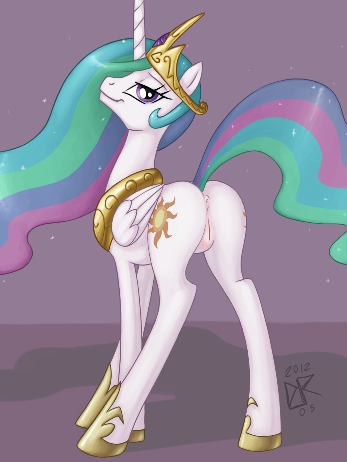 2012 3:4 amethyst_(gem) animal_genitalia animal_vulva anus bedroom_eyes big_hair blue_body blue_fur blue_hair blue_mane blue_tail butt choker clothing crown cutie_mark digital_media_(artwork) e621 equid equine equine_genitalia equine_vulva eyebrows eyelashes eyeliner feathered_wings feathers female feral fluffy fluffy_tail folded_wings footwear footwear_only friendship_is_magic full-length_portrait fur gem genitals glistening glistening_body glistening_clothing glistening_eyes glistening_footwear glistening_fur glistening_hair glistening_jewelry glistening_tail gold_(metal) gold_choker gold_crown gold_footwear gold_jewelry gold_necklace golden_clothing green_body green_fur green_hair green_mane green_tail grey_background hair half-closed_eyes hasbro headgear hi_res hooves horn innie_vulva jewelry ldr long_hair long_horn long_legs long_mane long_neck long_tail looking_at_viewer looking_back makeup mammal mane mane_hair mascara mostly_nude multicolored_body multicolored_fur multicolored_hair multicolored_mane multicolored_tail my_little_pony mythological_creature mythological_equine mythology narrowed_eyes necklace pink_anus pink_body pink_fur pink_hair pink_mane pink_tail pink_vulva pinup pointy_ears portrait pose presenting presenting_anus presenting_hindquarters presenting_vulva prick_ears princess princess_celestia_(mlp) purple_body purple_eyes purple_fur purple_hair purple_mane purple_tail raised_tail rear_view royalty seductive shadow shoes signature simple_background smile snout solo sparkles sparkling_hair sparkling_tail standing tail unicorn_horn vulva wavy_hair wavy_mane white_body white_feathers white_fur white_horn white_wings winged_unicorn wings