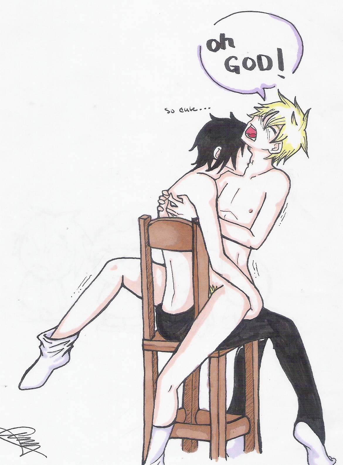 2boys anal_penetration anal_sex black_hair blonde_hair comedy_central gay implied_sex kenny_mccormick kissing_neck male motion_lines naked_stockings no_visible_genitalia nude on_chair orgasm_face penis pubic_hair_peek rule34 sex sitting_on_penis socks south_park stan_marsh tagme topless yaoi