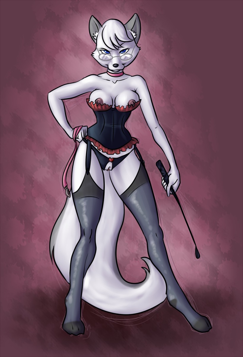 2010 breasts canine collar corset dogslug feline female fox fur furry furry_ears furry_tail glasses hybrid leash pussy rule34 solo tail whip