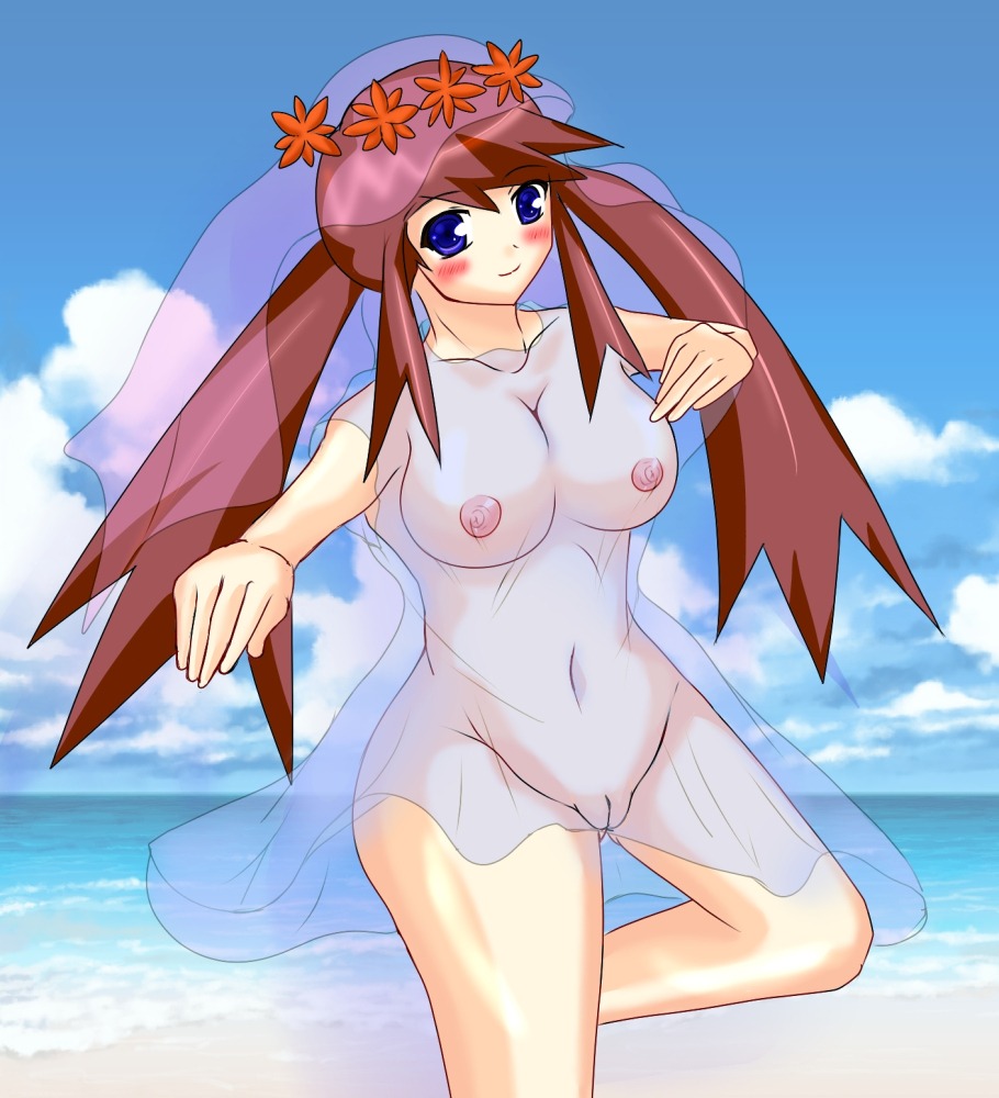 big_breasts blush breasts clothes color day female female_only fleura_(pokemon) front_view human melody_(pokemon) nipples on_one_foot outdoors pokemon rule34 solo standing water