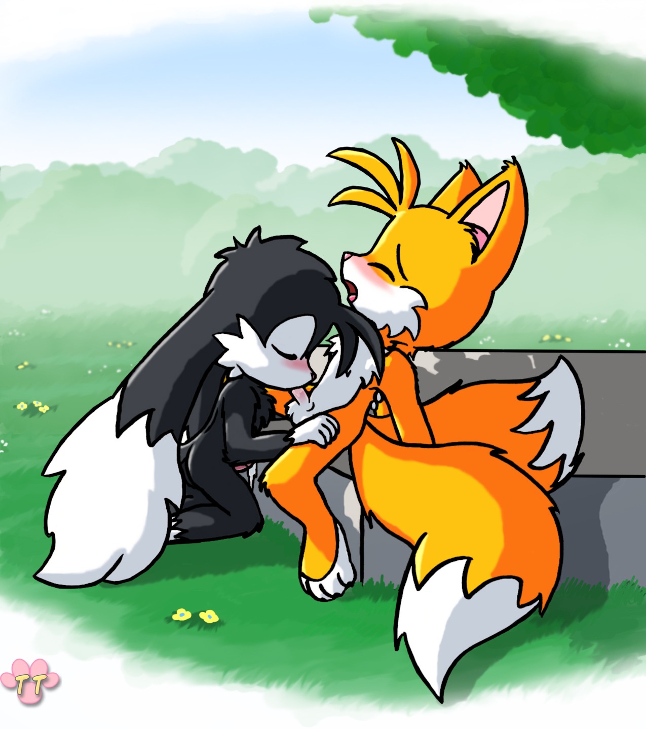 anthro blowjob blush blushing canine closed_eyes crossover cute day fellatio fox fur interspecies klonoa klonoa_(series) kneeling male male/male male_only mammal multiple_males namco nude open_mouth oral outdoors rule34 sega side_view sitting sonic_(series) sonic_the_hedgehog_(series) tails tails_the_fox twotails unknown_species yaoi
