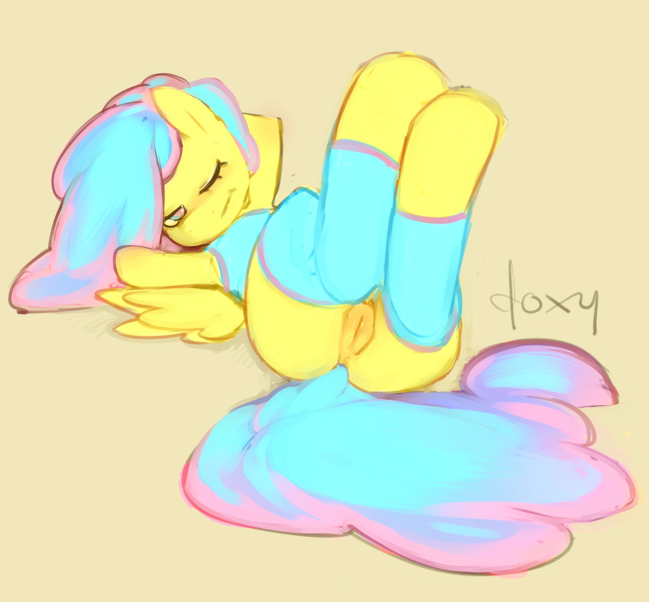 butt chroma doxy e621 equid equine feathered_wings feathers female feral genitals hair hasbro mammal my_little_pony mythological_creature mythological_equine mythology one_eye_closed pegasus presenting seductive simple_background solo tail vulva wings wink