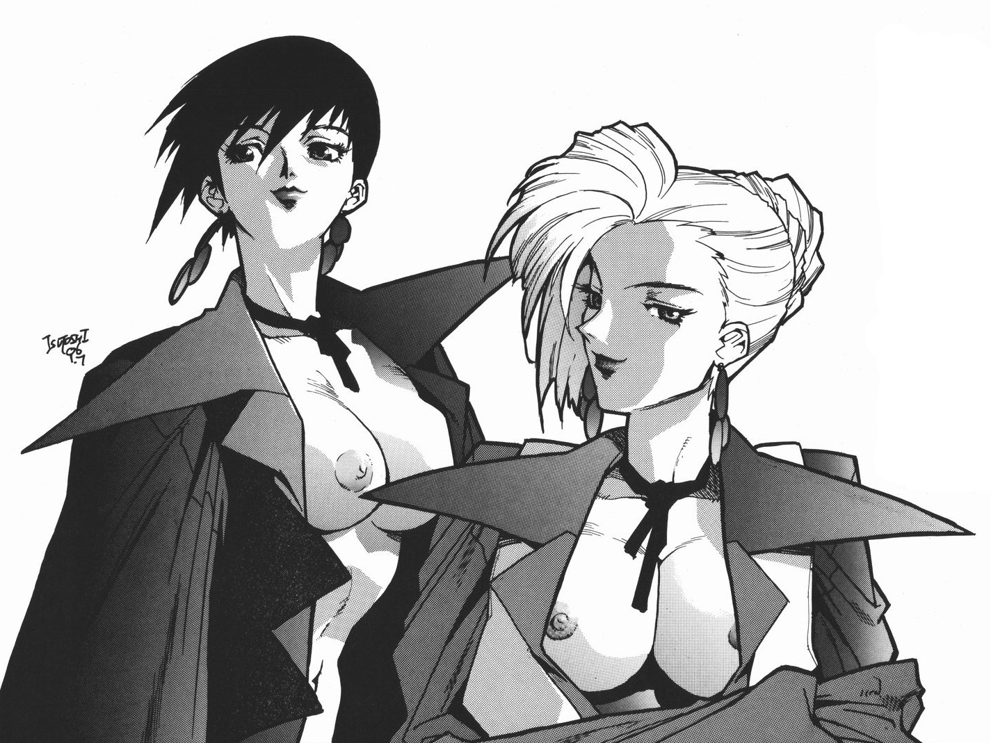 1990s 1996 20th_century breasts dated female female_only front_view human isutoshi king_of_fighters mature_(kof) monochrome open_clothing rule34 signature tagme vice_(kof)