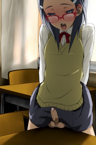 1boy 1futa animated balls black_eyes black_hair crossdressing cum day futanari glasses grinding indoors intersex lowres male masturbation penis png precum red_glasses rule34 school_uniform solo sweater_vest tekuteku_(yuuhodou) testicles tongue trap uncensored vest