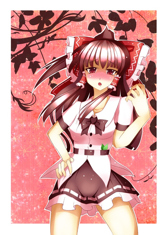 blush bow cameltoe cosplay female female_only hairbow human mura_saki no_panties pussy reimu_hakurei rule34 see-through shameimaru_aya shameimaru_aya_(cosplay) short_hair solo touhou uncensored