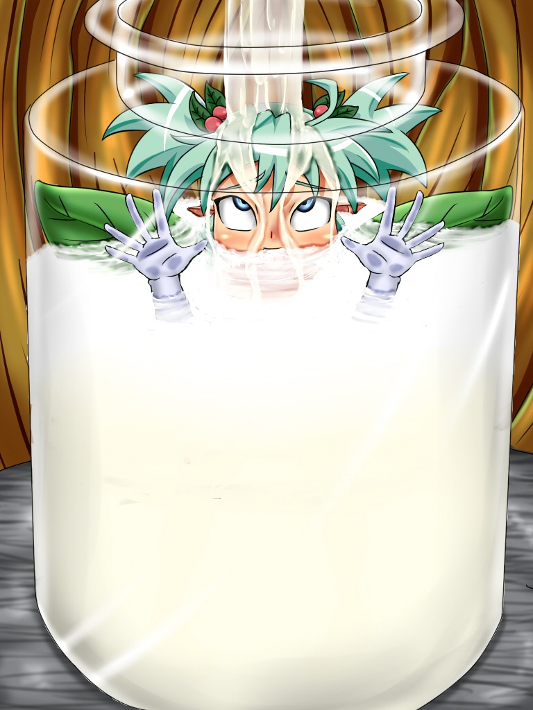 1girls ahe_gao ambiguous_gender asphyxiation blue_eyes blue_hair cum cum_bath cum_in_jar cum_jar drowning drowning_in_cum fairy female gloves green_eyes green_hair jar konoha_(shinrabanshou) mokugyuutan open_mouth rolling_eyes rule34 shinrabanshou solo