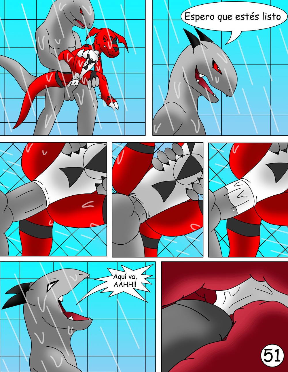 3_toes adolescent age_difference anal anal_penetration anthro balls bandai_namco bodily_fluids bound chair_position claws comic crocodile crocodilian crying cum cum_in_ass cum_inside dialogue digimon digimon_(species) digital_media_(artwork) dominant dragon duo e621 erection eyes_closed feet forced from_behind_position genital_fluids genitals guilmon hector21314 hi_res horn larger_dom male male/male male_penetrated male_penetrating male_penetrating_male multiple_scenes mythological_creature mythological_scalie mythology nude penetration penis rape red_eyes reptile scalie sex shower size_difference spanish_text tail tears text thick_penis toe_claws toes translated unconscious violence water wet young
