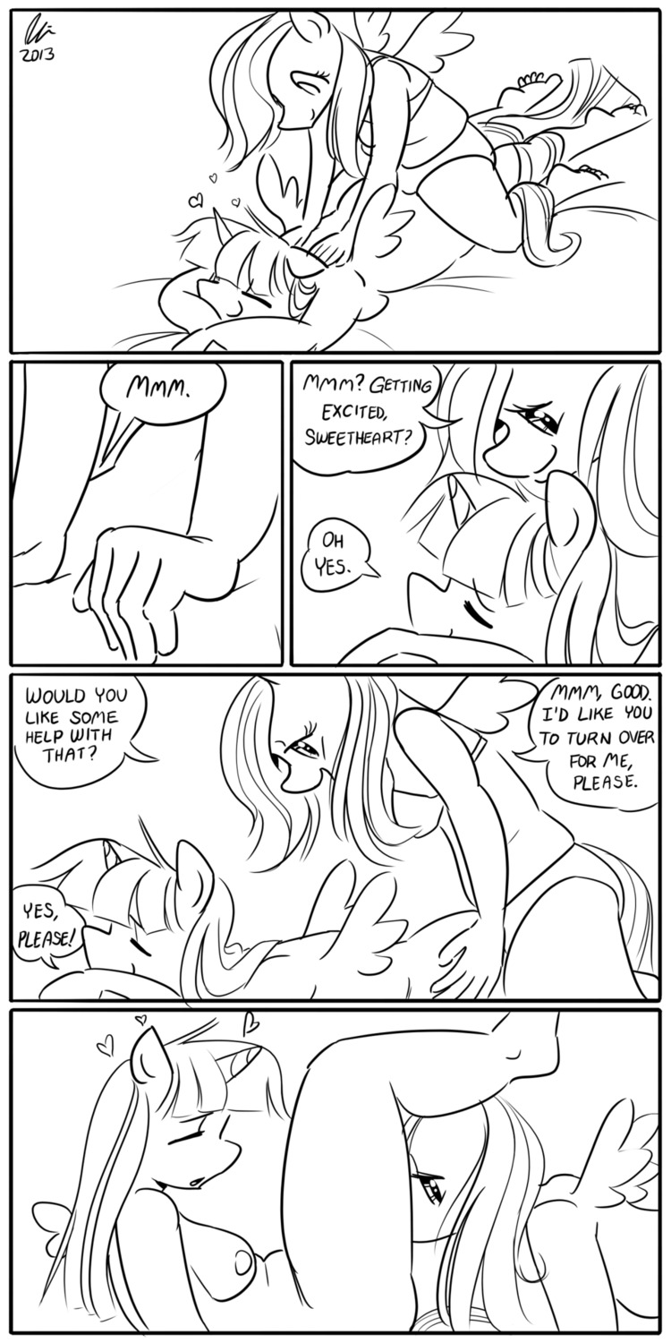 1:2 2013 anthro anthrofied areola black_and_white border bra breasts clothing comic dialogue duo e621 english_text equid equine eyes_closed feathered_wings feathers female female/female female_on_bottom female_on_top fluttershy_(mlp) friendship_is_magic fur hair hasbro heart_symbol hi_res horn legs_up lying mammal massage monochrome my_little_pony mythological_creature mythological_equine mythology on_back on_bottom on_front on_top oral panties pegasus sex sitting text themanesex twilight_sparkle_(mlp) underwear unicorn white_border wings