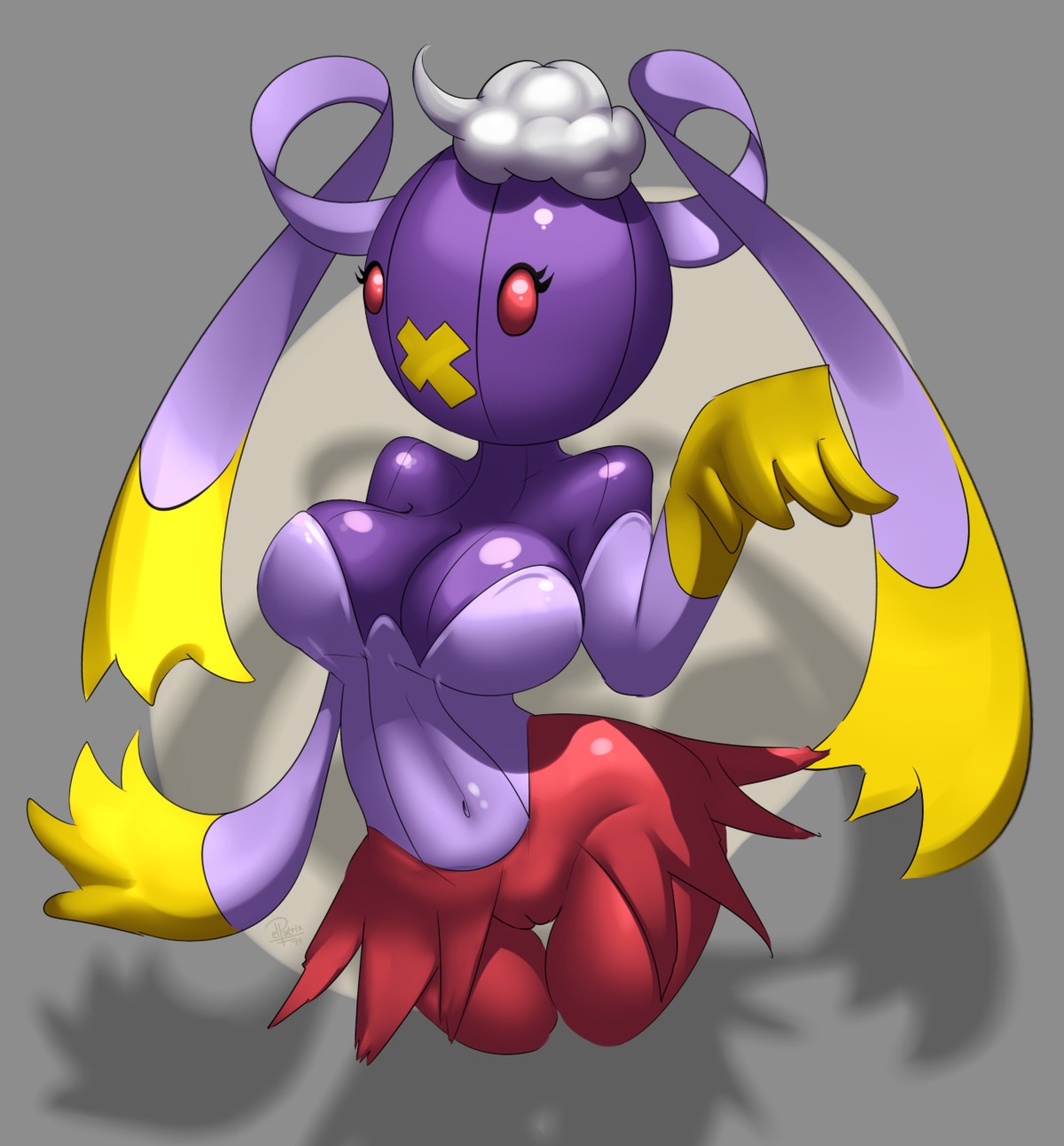 2014 alternate_species big_breasts breasts cleavage clothed clothed_female clothing curvy_figure digital_media_(artwork) drifblim e621 elpatrixf female generation_4_pokemon genitals ghost hi_res hourglass_figure humanoid humanoidized navel nintendo pokemon pokemon_(species) pokemorph purple_body purple_skin red_body red_eyes red_skin simple_background small_waist solo spirit standing thigh_gap vulva wide_hipped_female wide_hipped_humanoid wide_hips yellow_body yellow_skin