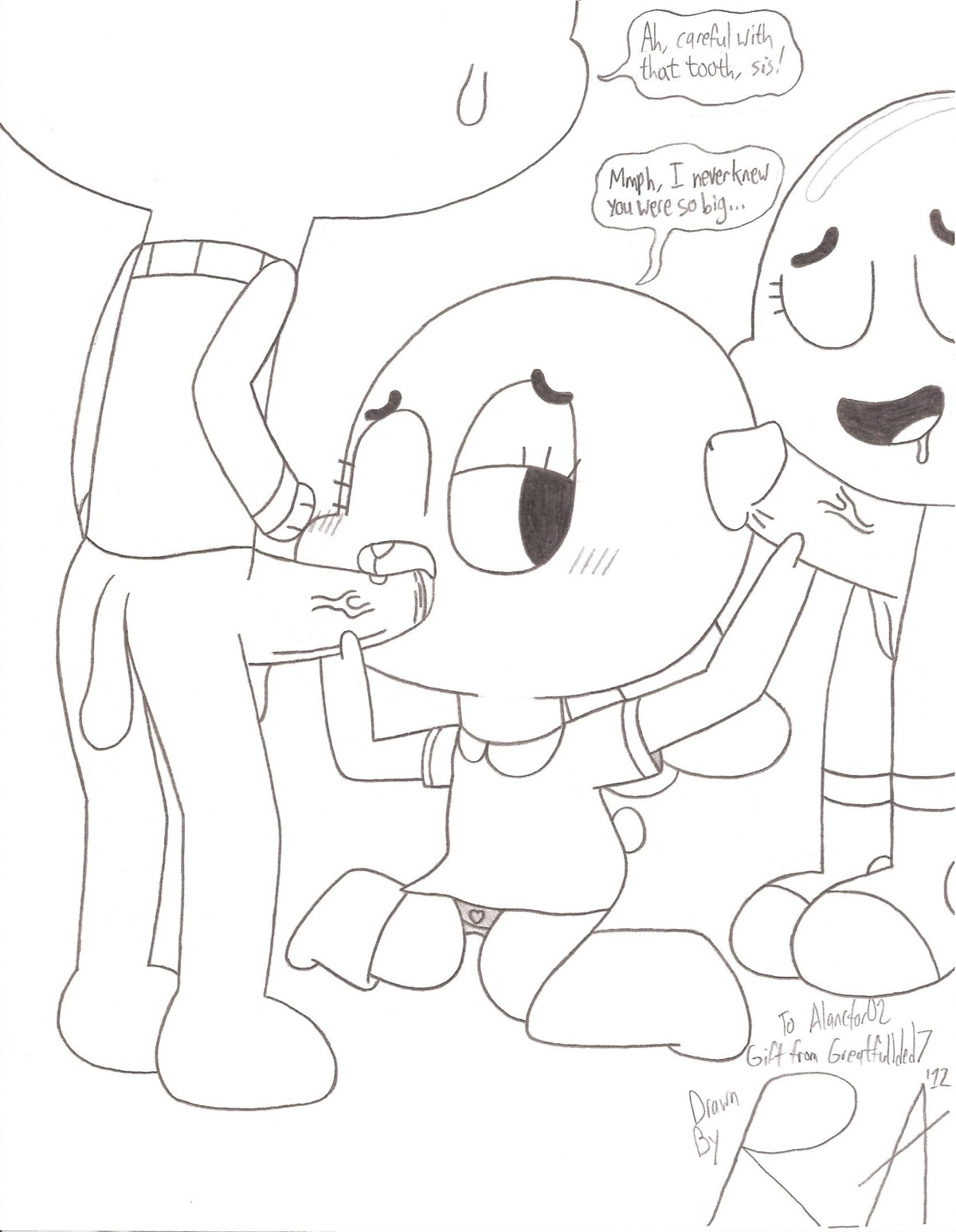 1girls 2boys anais_watterson blowjob blush blushing cartoon_network closed_eyes darwin_watterson dialogue english english_text eyebrows eyelashes eyes female gumball_watterson holding holding_penis incest male male/female male_penetrating male_penetrating_female one_eye_closed one_eye_open penis random_anon rule34 sex simple_background sketch smile smiling standing text the_amazing_world_of_gumball white_background young