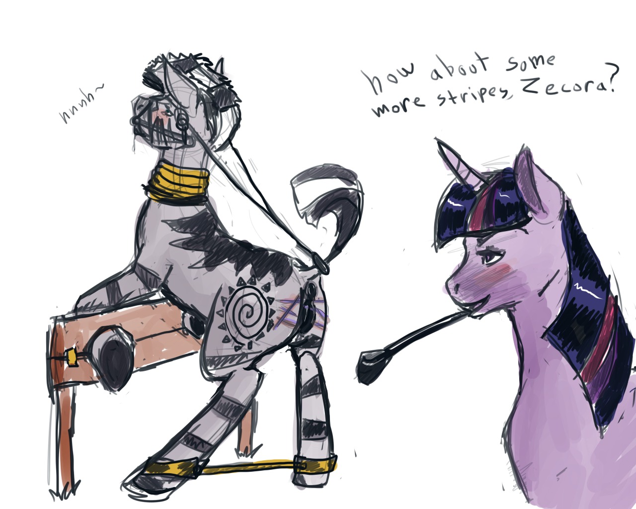 anus blush cutie_mark equine female feral friendship_is_magic grey_body grey_fur hooves horn mammal my_little_pony mythological_creature mythological_equine mythology phylophyle purple_body purple_eyes purple_fur purple_hair pussy rule34 smooth_skin tail twilight_sparkle_(mlp) unicorn zebra zecora_(mlp)