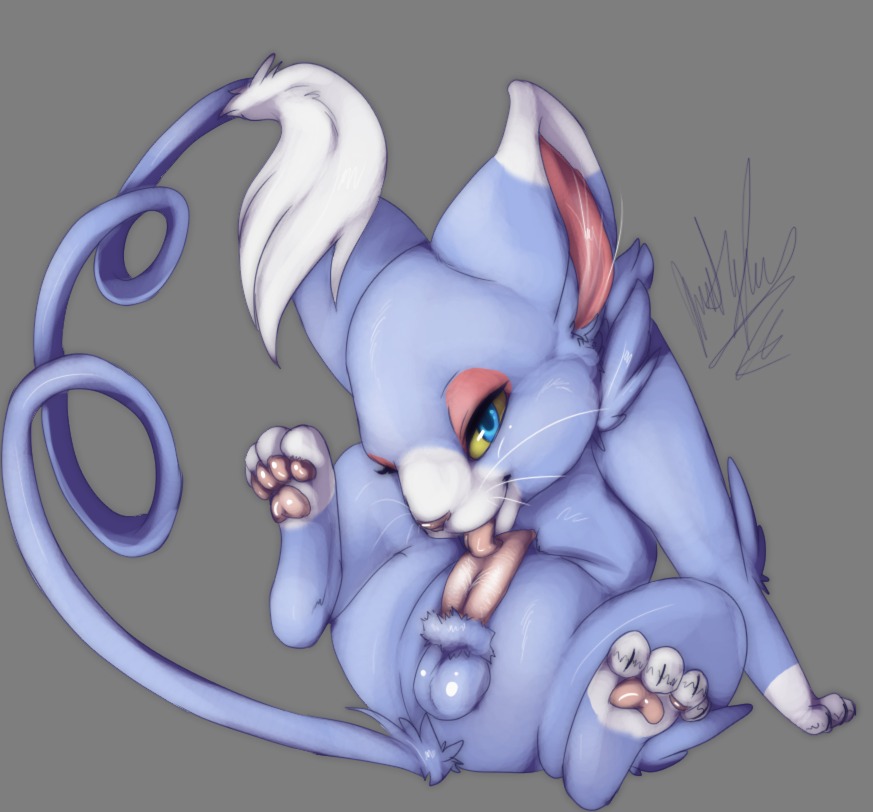 blue_eyes color feral front_view fur glameow licking male male_only nude penis pokemon rule34 solo tagme yellow_sclera