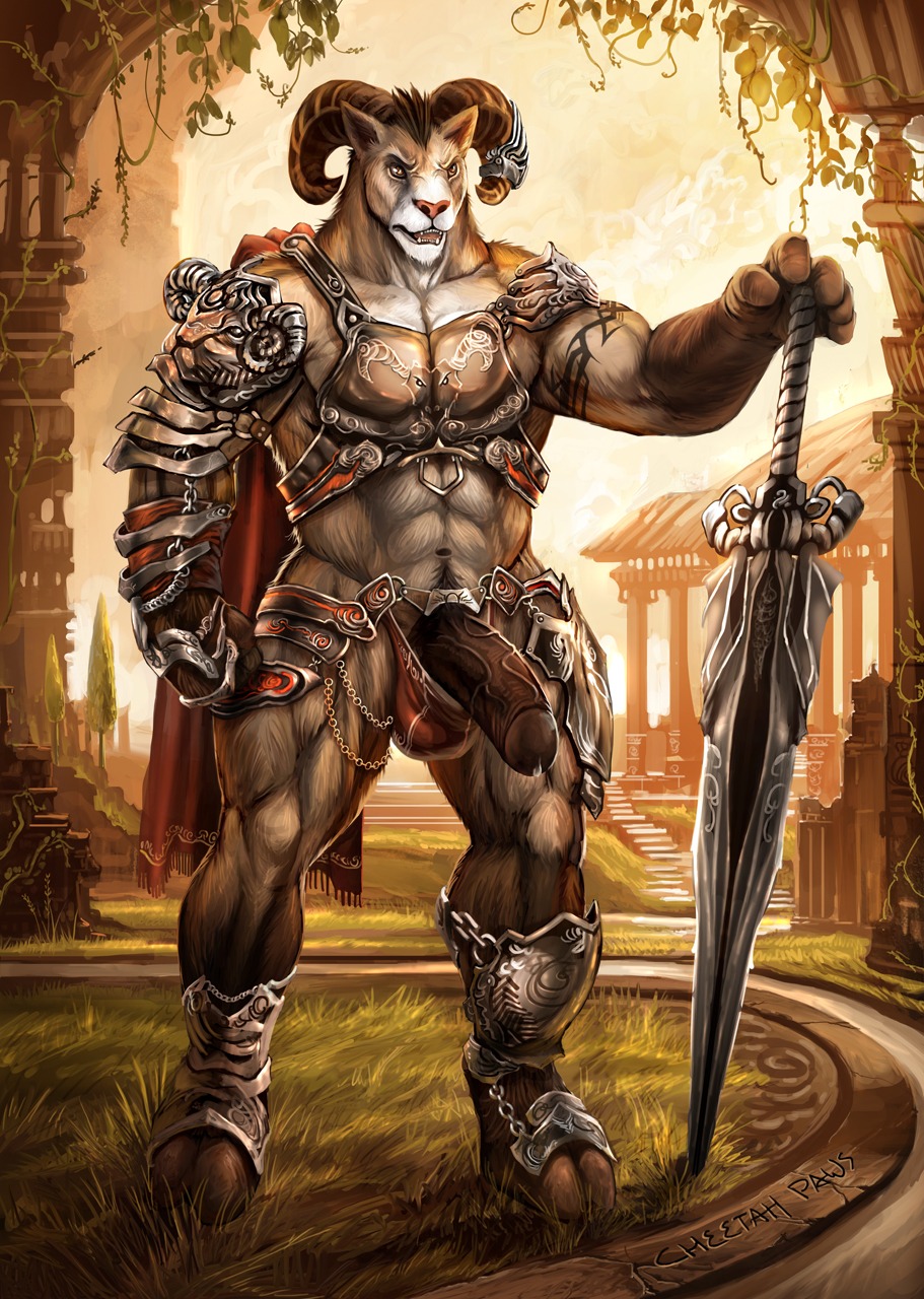 2012 abs anthro armor biceps big_penis bighorn_sheep biped black_glans black_penis bodily_fluids bovid bovid_horn brown_body brown_fur building bulge caprine caprine_horn chain cheetahpaws convincing_weapon cum detailed_background e621 fur genital_fluids genitals glans grass half-erect hi_res holding_melee_weapon holding_object holding_sword holding_weapon hooves horn humanoid_genitalia humanoid_penis looking_at_viewer male mammal melee_weapon muscular muscular_anthro muscular_male nude outside pecs penis plant pose ram_horn rammy_aaron sheep solo standing sword tree unconvincing_armor vein veiny_penis warrior weapon wood