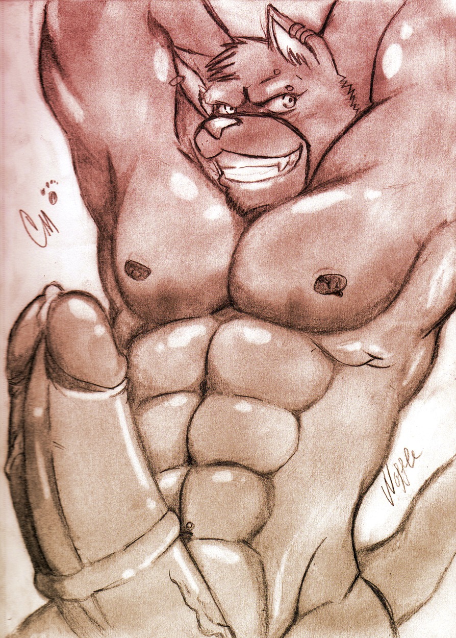 abs anthro barbell_piercing biceps big_muscles big_penis biped bodily_fluids canid canine canis cum e621 ear_piercing ear_ring erection eyebrow_barbell eyebrow_piercing facial_piercing fangs genital_fluids genitals grin hi_res huge_penis humanoid_genitalia humanoid_penis hyper hyper_genitalia hyper_penis komboochie male mammal medial_ring multiple_piercings muscular muscular_anthro muscular_male navel navel_piercing nipple_piercing nipples nude penis piercing precum presenting ring_piercing smile solo standing teeth thick_penis waffle_(ashwaffles) wolf