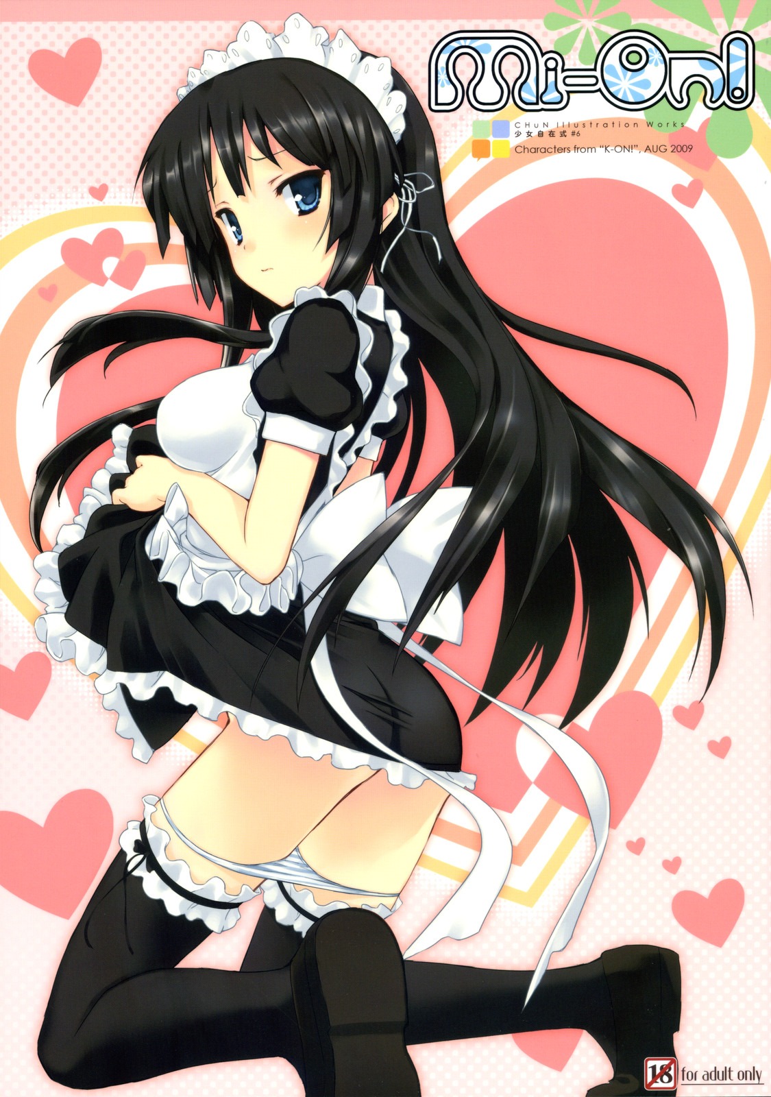 achunchun ass black_hair blue_eyes blush breasts female female_only flats human human_only k-on! kneeling large_breasts long_hair maid mio_akiyama_(k-on!) panties rule34 shimapan shoes skirt_lift solo thighhighs undressing