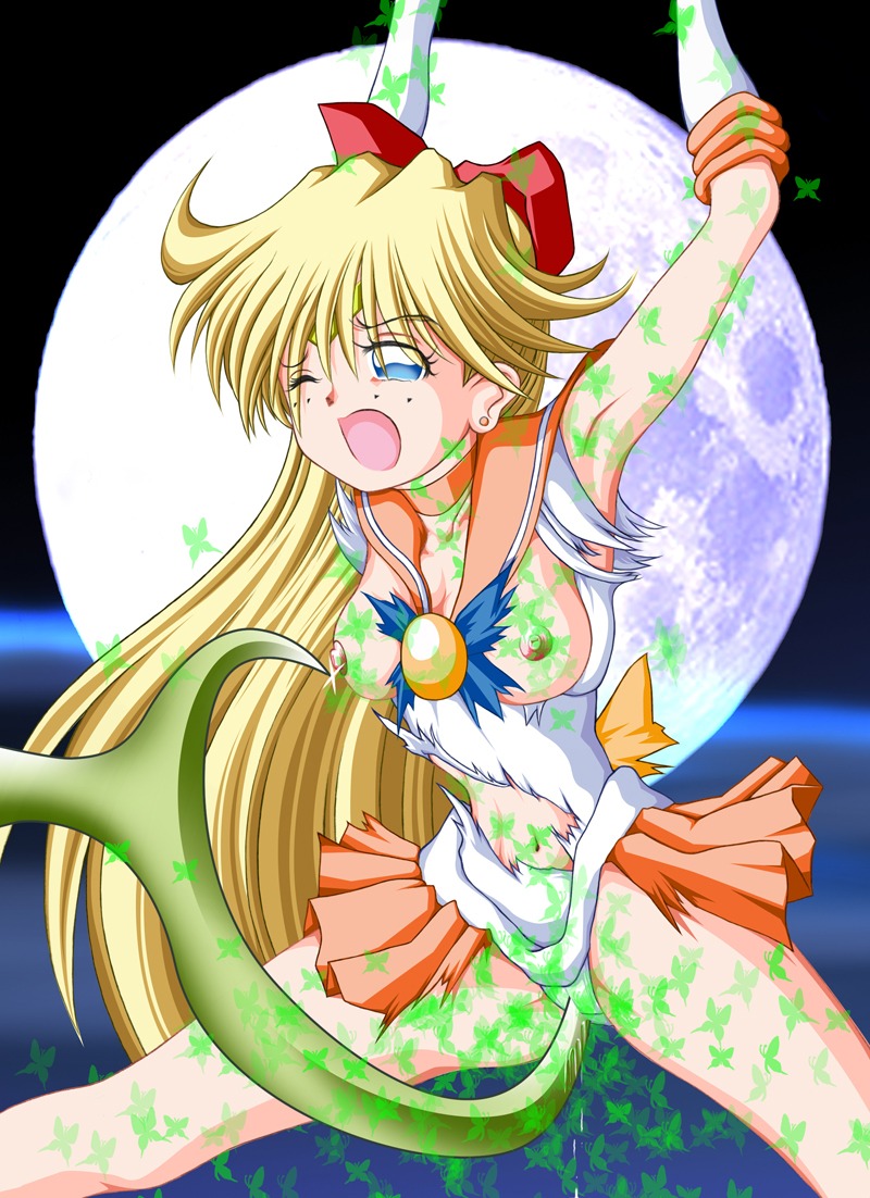 bishoujo_senshi_sailor_moon blonde_hair blue_eyes bow breasts butterflies clothing female hairbow human long_hair minako_aino moon nipples rape rule34 ryusaiku sailor_venus skirt small_breasts straight_hair torn_clothes wince