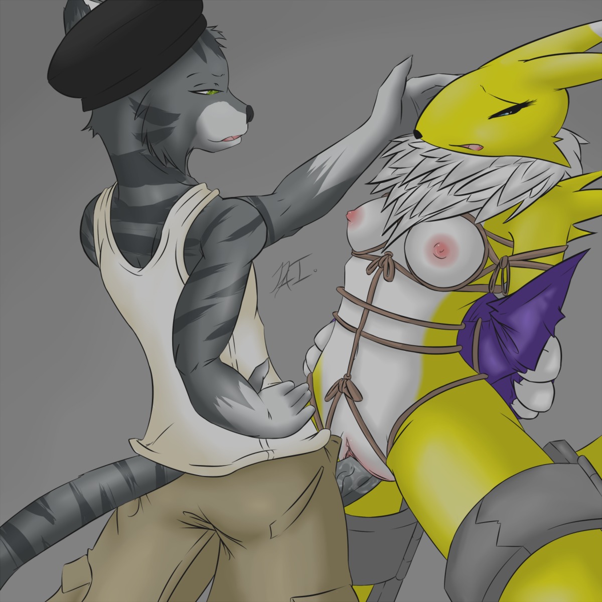 anthro bound breasts canine clothes color digimon digimon_(species) domestic_cat feline female florecentjivyra fox interspecies male nude pussy renamon rule34 sex tagme vaginal_penetration