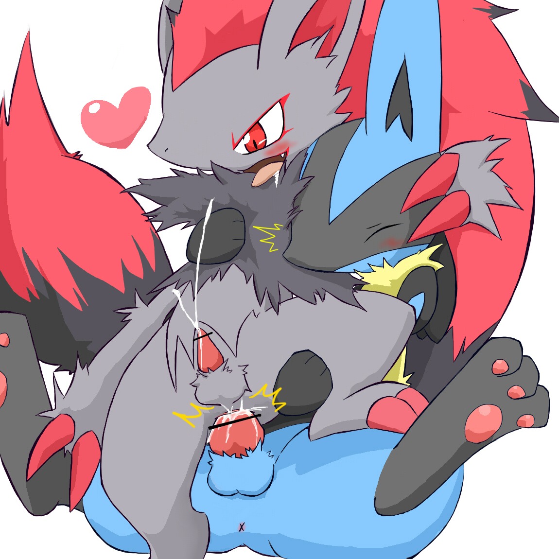 anthro canine censored doron fur furry gay lucario male male_only nintendo pokemon pokemon_(species) rule34 zoroark