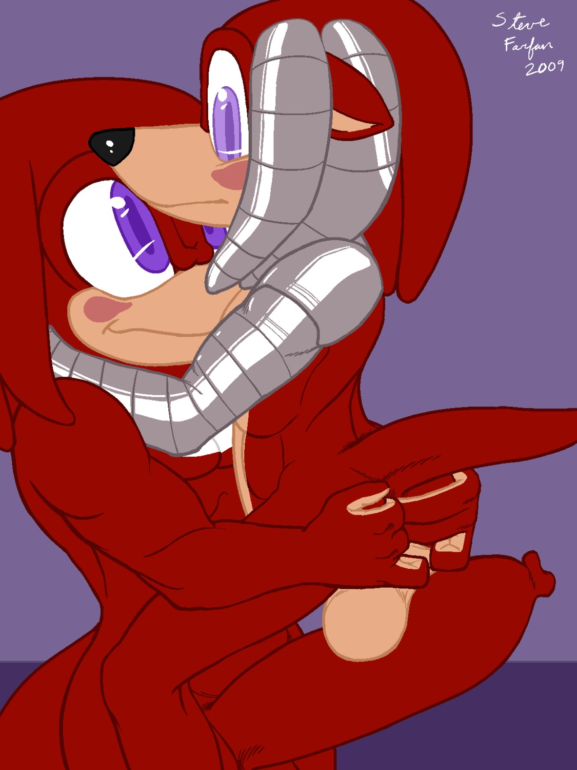 2009 anthro biceps echidna fur furry huge_cock knuckles_the_echidna leostar male male_only mammal monotreme multiple_males muscles penis rule34 sega side_view sonic_(series) sonic_the_hedgehog_(series) steve_farfan yaoi