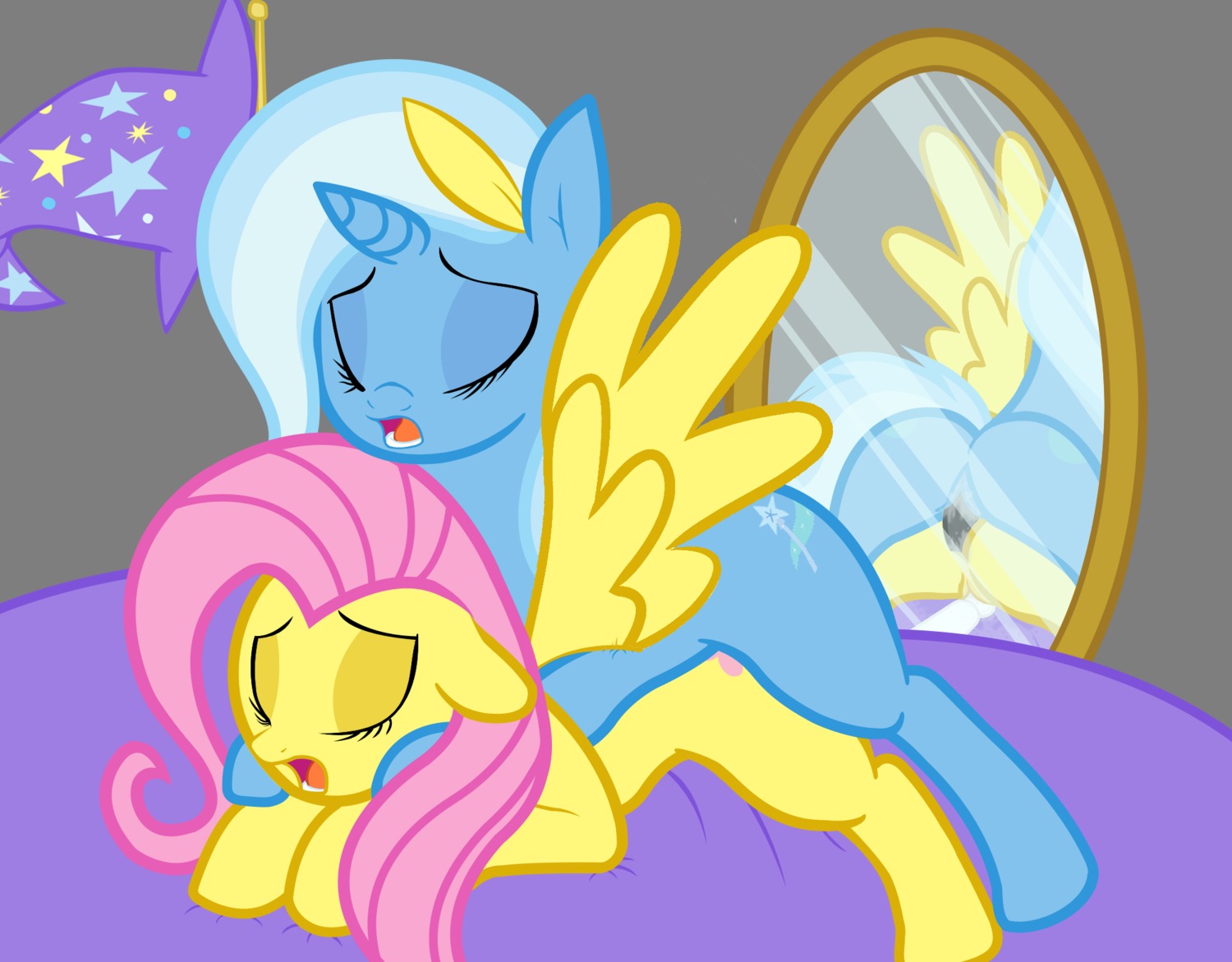 anal ass ass_up bed bongo_(artist) closed_eyes dildo ecstasy equine feathers female feral fluttershy_(mlp) friendship_is_magic hat horse mirror my_little_pony mythological_creature mythological_equine mythology open_mouth pegasus pussy rule34 sex_toy smooth_skin spoon spooning teeth tongue translucent trixie_(mlp) unicorn vaginal_penetration vector vibrator wing_boner wings yuri zev