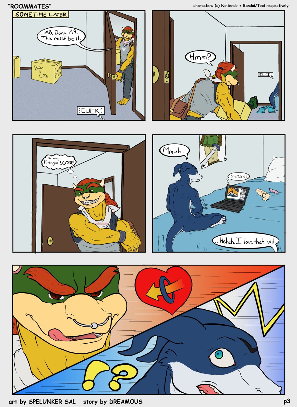 anthro bowser_koopa_junior_(roommates) caught comic digimon dreamous flamedramon gay giancarlo_rosato koopa male male/male male_only mario_(series) masturbation no_humans nude piercing roommates rule34 scalie spelunker_sal yaoi