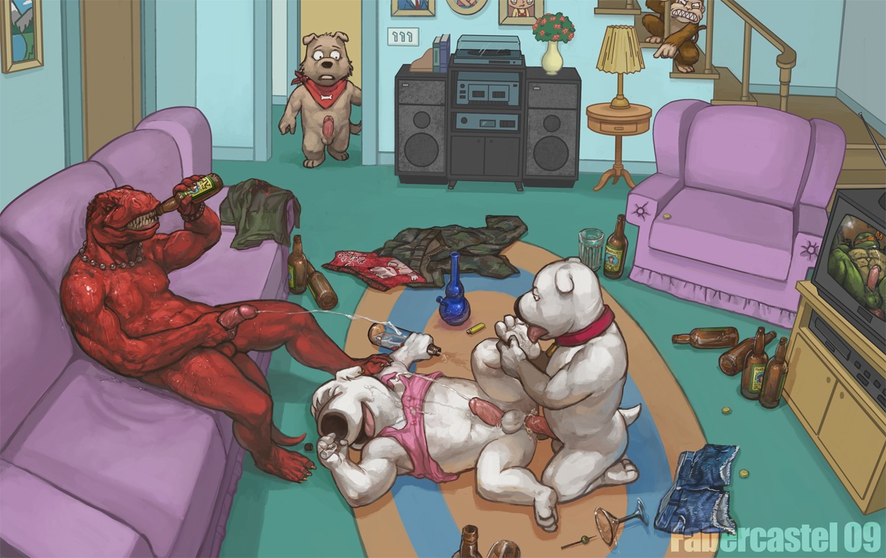 2009 5boys anal anal_penetration anal_sex anthro anthro_on_anthro balls beer brian_griffin canine chris_griffin collar cum cum_in_ass cum_on_self cum_while_penetrated cumshot ejaculation erect_penis evil_monkey fabercastel family_guy feet female foot_fetish foot_lick furry gay gay_sex jasper_(family_guy) living_room male male/male male_only meg_griffin michelangelo navel new_brian nipples nude painting partially_clothed penis rule34 sex stewie_griffin t-rex teenage_mutant_ninja_turtles television tv tyrannosaurus tyrannosaurus_rex walking_in_on