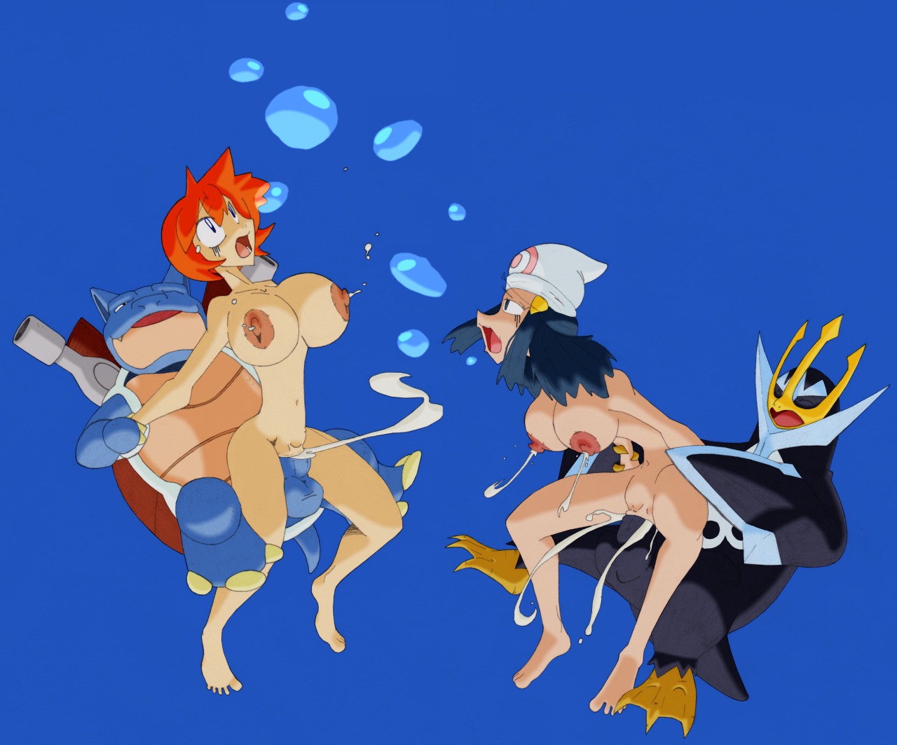 2boys 2girls alternate_breast_size blastoise breasts dawn_(pokemon) empoleon female frontierbrain human kasumi_(pokemon) male misty_(pokemon) multiple_boys multiple_females multiple_girls multiple_males nintendo nude pokemon pokemon_(species) pokemon_dppt pokemon_rgby pokephilia rape rule34 sex straight trainer_(artist) underwater underwater_sex water