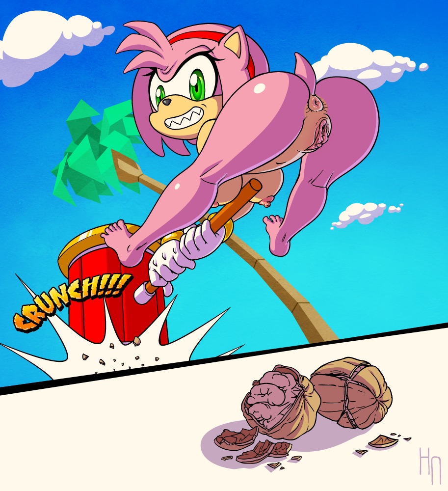 amy_rose anthro anus barefoot biped breasts butt e621 eulipotyphlan feet female genitals green_eyes hammer hedgehog hotneon mammal melee_weapon mostly_nude nipples piko_piko_hammer pink_body sega solo sonic_the_hedgehog sonic_the_hedgehog_(series) tools vulva weapon