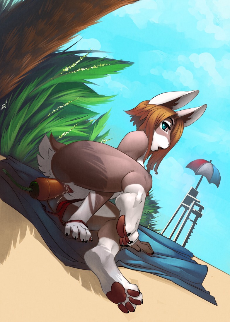 anatomically_inaccurate anatomically_inaccurate_pawpads anthro beach beach_umbrella bikini blue_eyes brown_hair butt carrot carrot_dildo chair clothed clothing cloud dildo e621 faint feet female food food_fetish food_play furniture genitals grass hair hindpaw improvised_dildo improvised_sex_toy lagomorph leporid low-angle_view mammal masturbation nude on_towel outside parasol pawpads paws penetration plant public rabbit sand seaside sex_toy skimpy sky solo swimwear tight_clothing towel toying_self tree two-piece_swimsuit vaginal vaginal_masturbation vaginal_penetration vegetable vulva wood