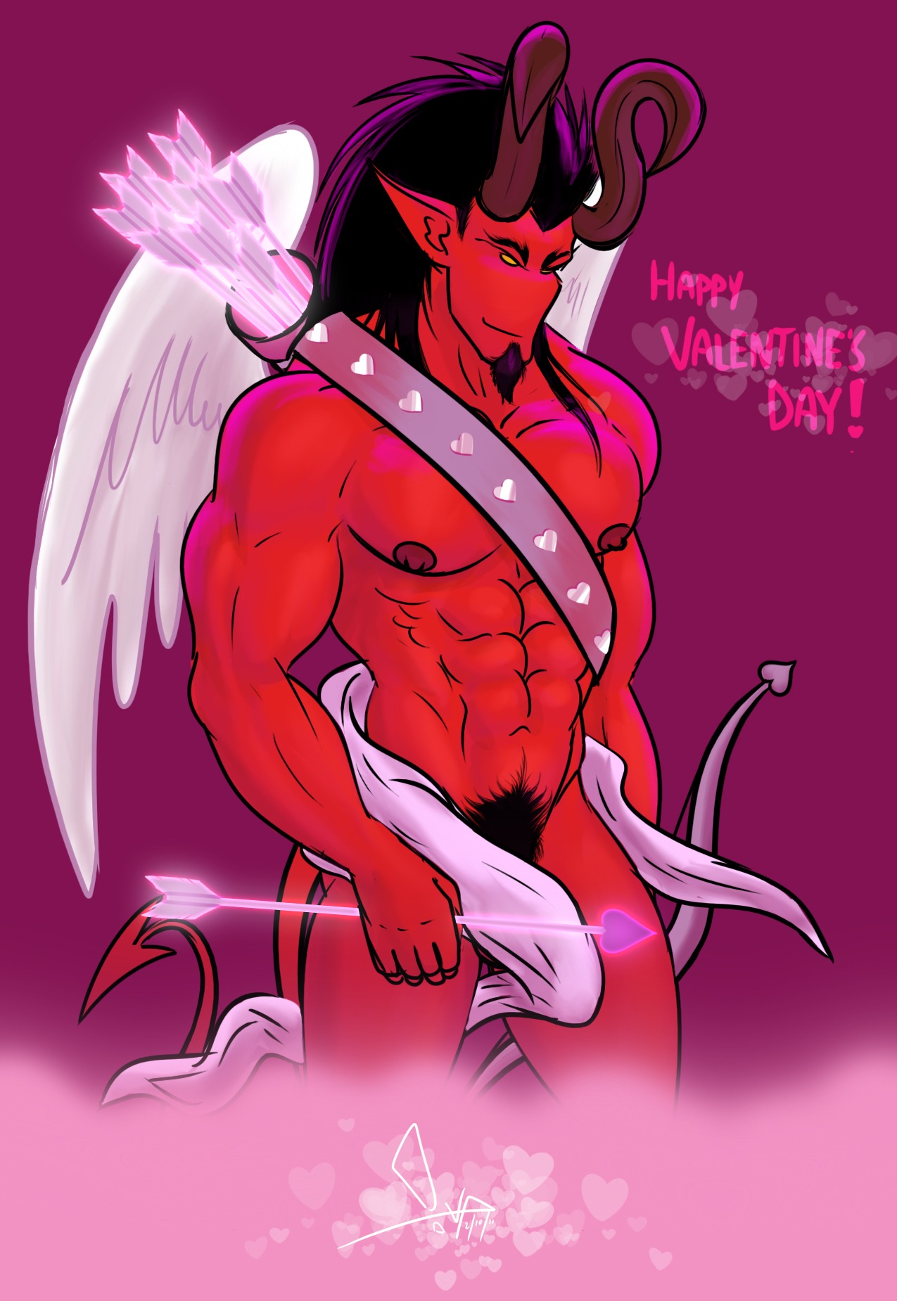 arrow bgn bow_(weapon) cosplay cupid devil hearts jockstrap male male_only penis penis_under_clothes pubes pubic_hair pubic_tuft quiver rule34 satan valentine's_day