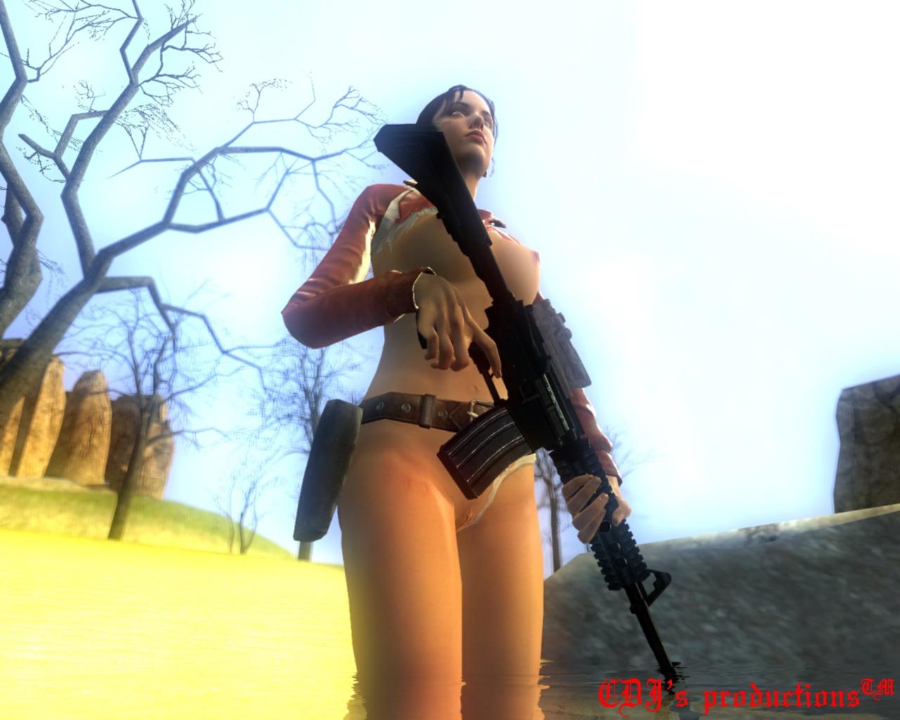 1girls 3d breasts cdj_productions female female_only garry's_mod gun human human_female human_only left_4_dead left_4_dead_(series) meddy_(artist) nipples outdoors rule34 solo solo_female tagme zoey_(left_4_dead)