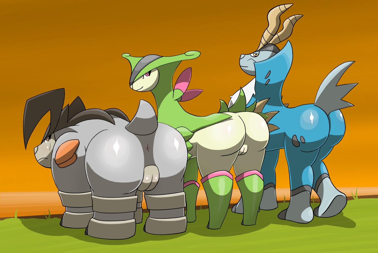 absurd_res ambiguous_gender anus butt cobalion e621 female feral generation_5_pokemon genitals group hi_res legendary_pokemon nintendo ole pokemon pokemon_(species) presenting terrakion virizion vulva