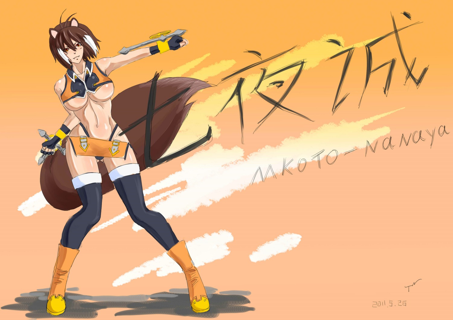 blazblue breasts female hazel_eyes kemonomimi large_breasts makoto_nanaya nol rodent_humanoid rule34 squirrel_ears squirrel_tail