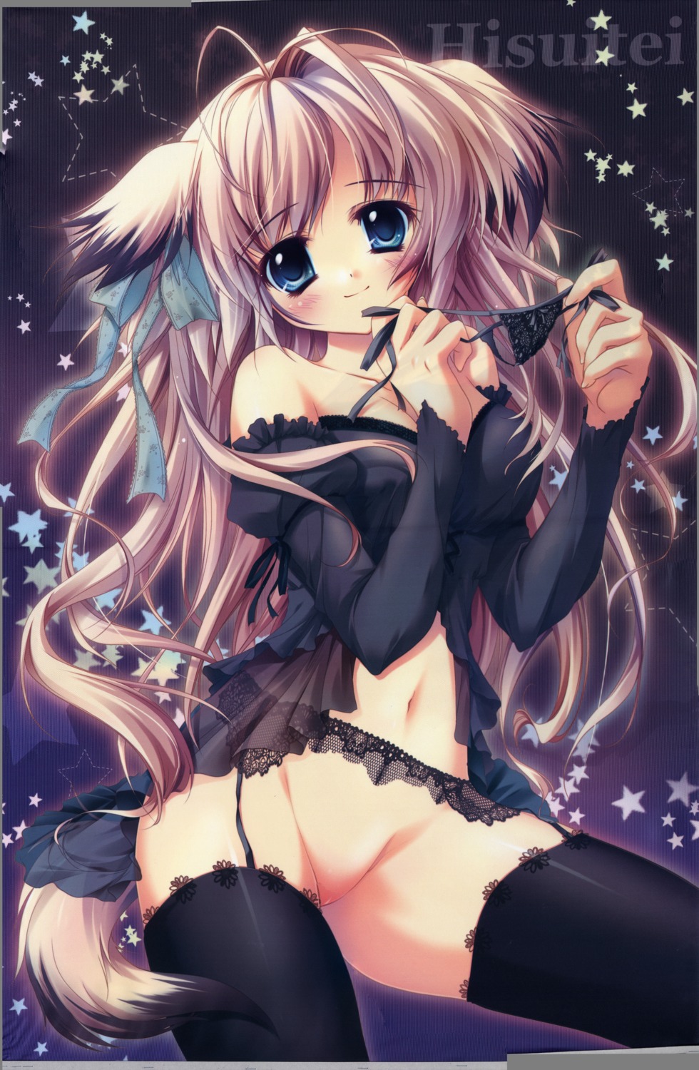 female garter_belt high_resolution hisuitei inumimi izumi_tsubasu kemonomimi lingerie nopan pointy_chin rule34 stockings tail thighhighs