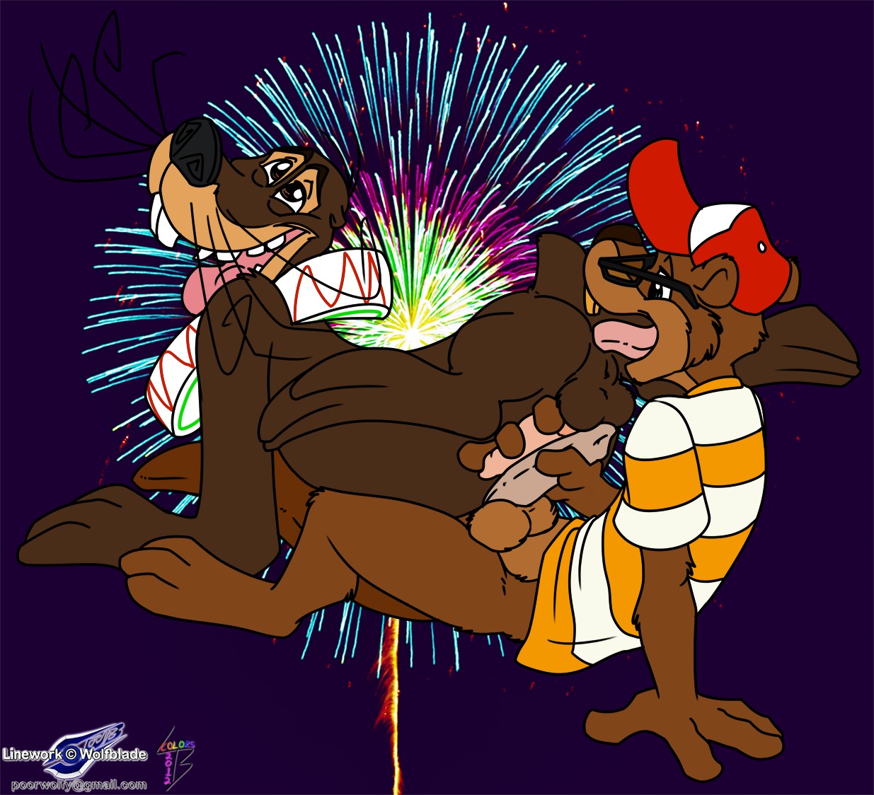 anal anal_penetration anatomically_correct anatomically_correct_genitalia anatomically_correct_penis animal_genitalia animal_penis anthro anus aquatic balls balls_above_penis beaver beaver_penis bottomless buckteeth clothed clothing deep_rimming dreamworks duo e621 erection eyewear fireworks frottage genitals glasses hat headgear headwear hooker's_sea_lion lancer_buck licking madagascar_(series) male male/male male_penetrated male_penetrating male_penetrating_male mammal oral penetration penile penis penises_touching pinniped rimming rodent rodent_penis sea_lion sex shirt stefano_(madagascar) tail teeth tongue tongue_out topwear whiskers wolfblade