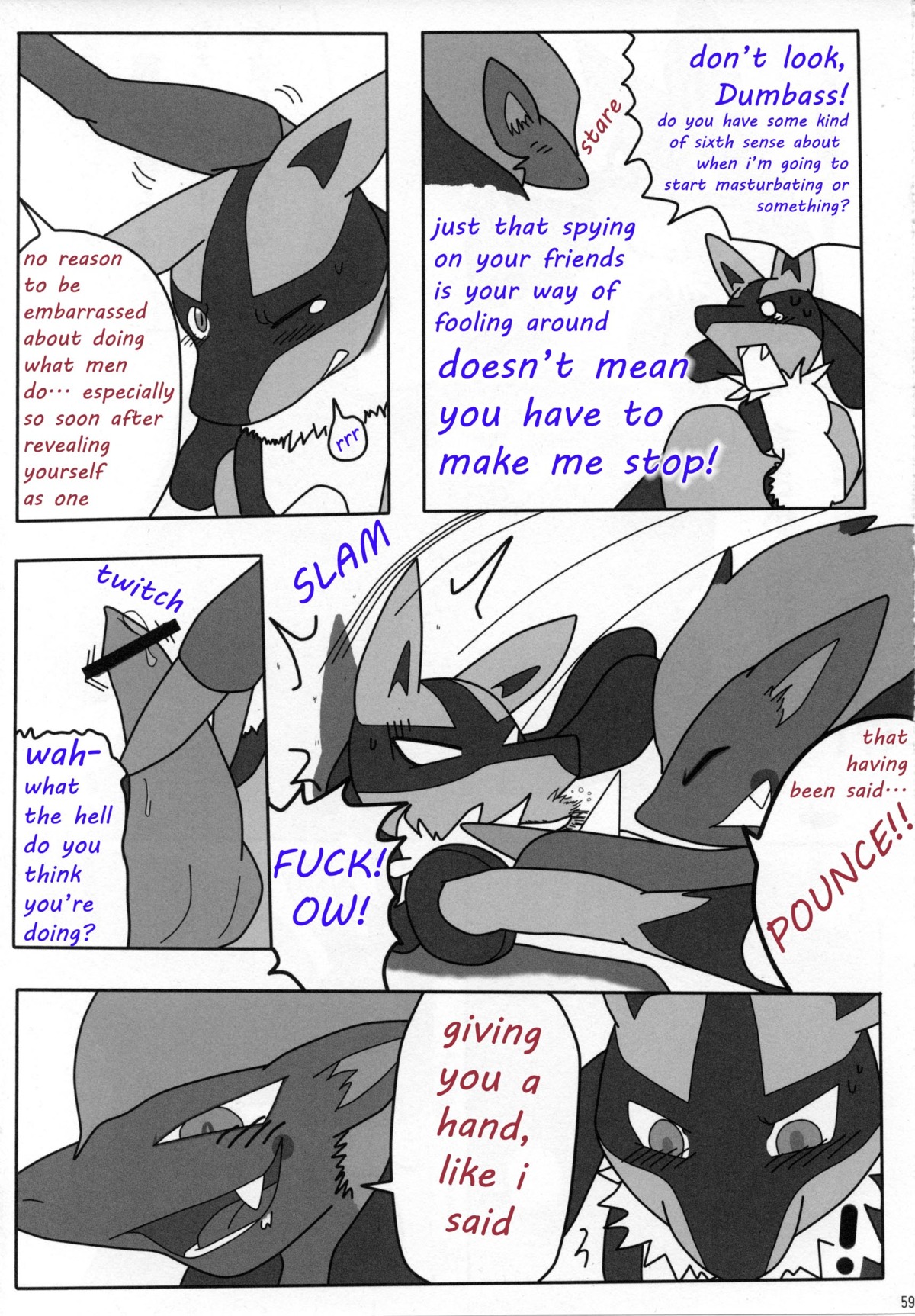 anthro canine censored fur furry gay lucario male nintendo no_humans penis pokemon pokemon_(species) precum rule34 zoroark