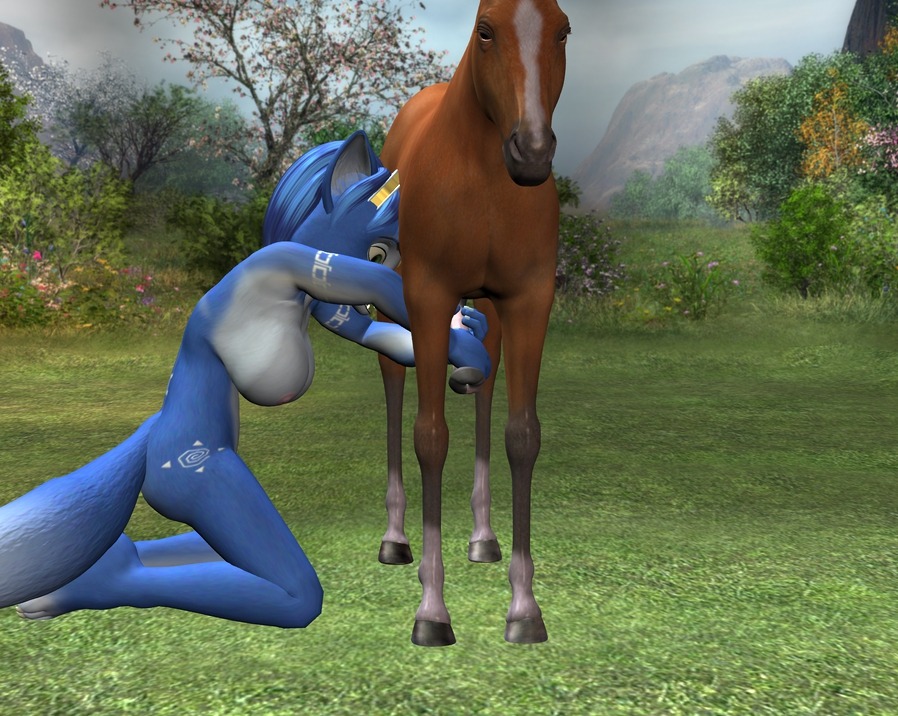 3d anthro blue_fur breasts color day female fox fur furry furry_breasts furry_ears hornybunny horse interspecies krystal male nude outdoors pointy_ears rule34 star_fox tagme white_fur