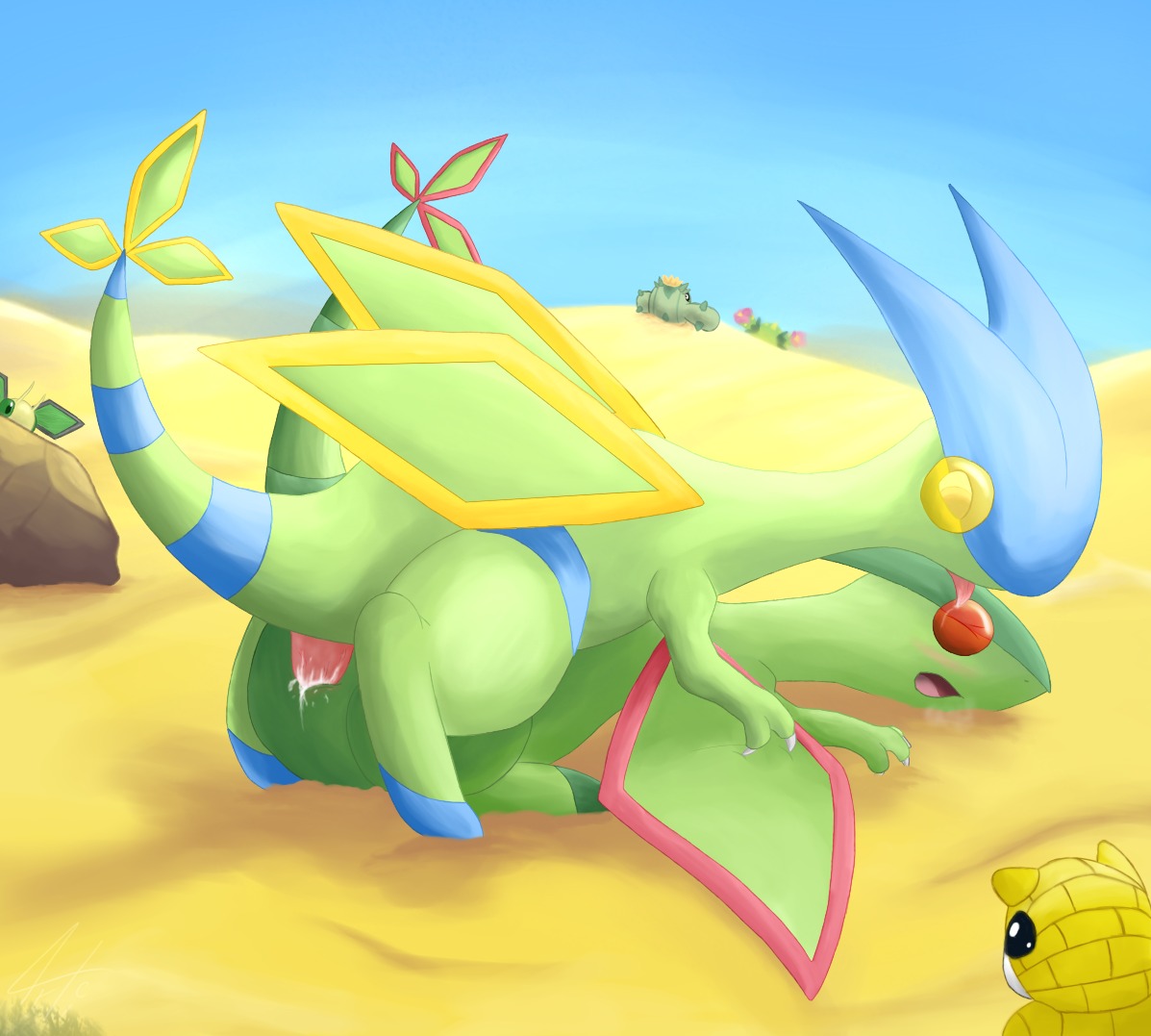 ambiguous_gender cacnea flygon male maractus nintendo pokemon pokemon_(species) rule34 sandshrew shiny_flygon shiny_pokemon vibrava