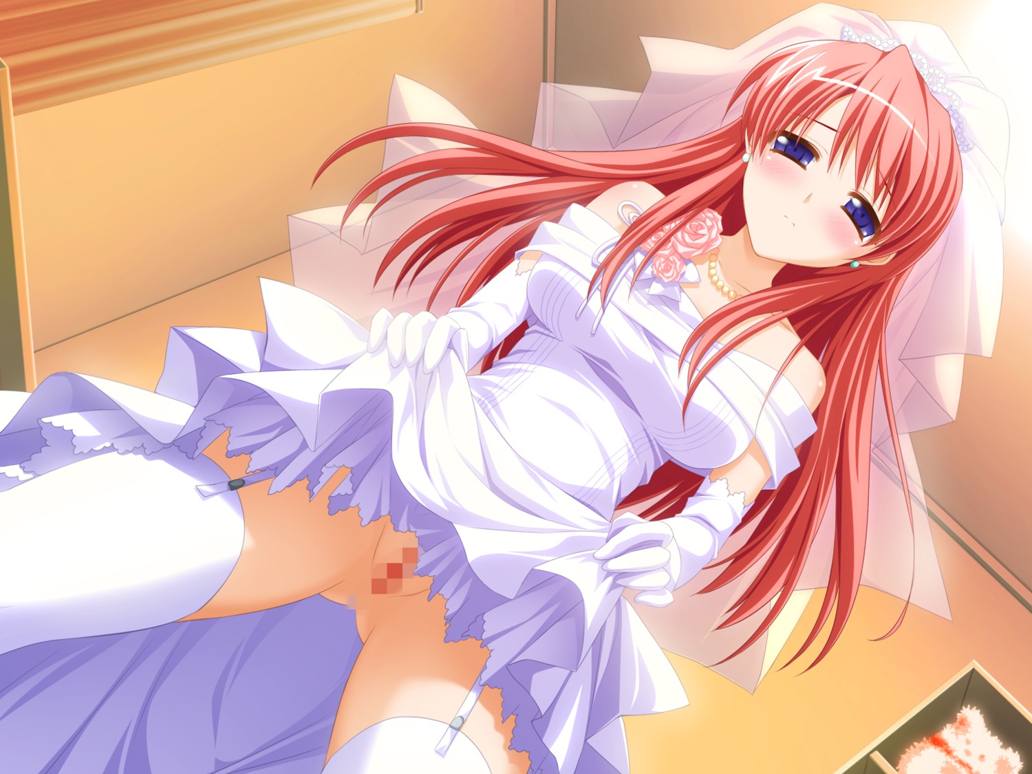 ariko_yohichi censored dress female game_cg hasegawa_akemi human nopan pia_carrot_(series) pussy rule34 skirt_lift stockings thighhighs vagina wedding_dress welcome_to_pia_carrot_4