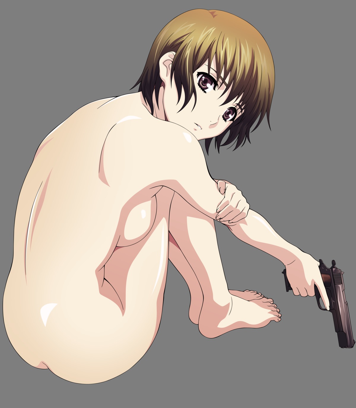 1girls absurdres alpha_channel ein_(phantom) feet female gun highres nude phantom_of_inferno rule34 solo toes transparent_background vector_trace weapon