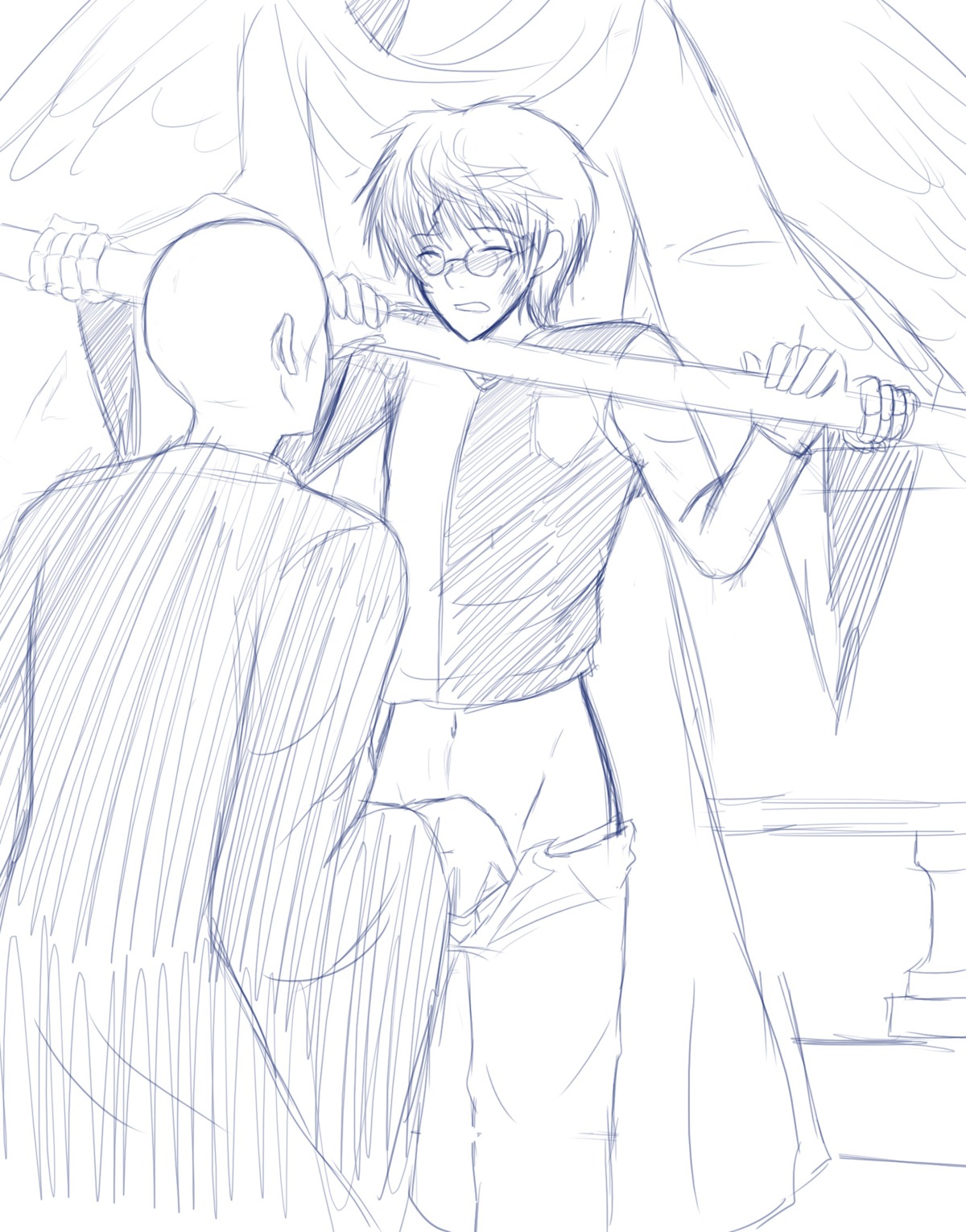 gryffindor harry_james_potter harry_potter male male_only monochrome multiple_males restrained rough_sketch rule34 sketch tagme voldemort yaoi