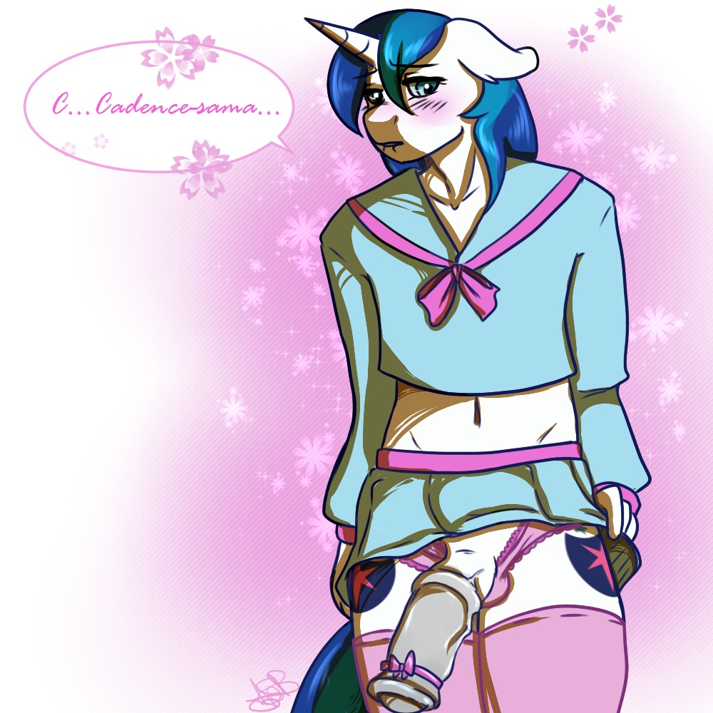 1:1 2014 animal_genitalia animal_penis anthro anthrofied asian_clothing blue_eyes blue_hair blush clothed clothing crossdressing cutie_mark dialogue digital_media_(artwork) e621 east_asian_clothing embarrassed english_text equid equine equine_genitalia equine_penis erection friendship_is_magic fur geeflakes genitals hair hasbro horn japanese_clothing japanese_school_uniform male mammal my_little_pony mythological_creature mythological_equine mythology penis school_uniform serafuku shining_armor_(mlp) solo student text unicorn uniform white_body white_fur