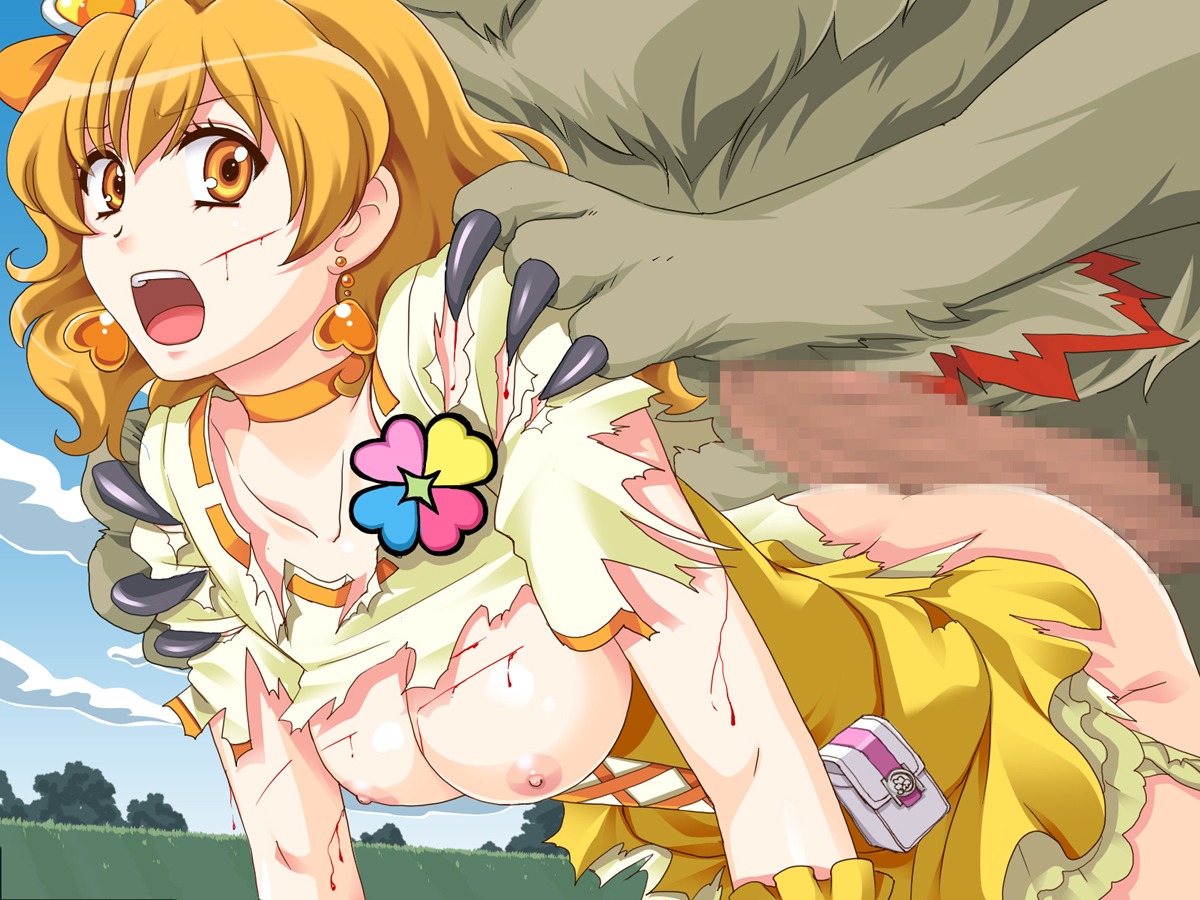 artist_request blood breasts censored clothing cure_pine dress female fresh_precure! fresh_pretty_cure! futari_wa_pretty_cure inori_yamabuki magical_girl male medium_breasts mosaic_censoring oppai panties penis precure pretty_cure rule34 tagme torn_clothes