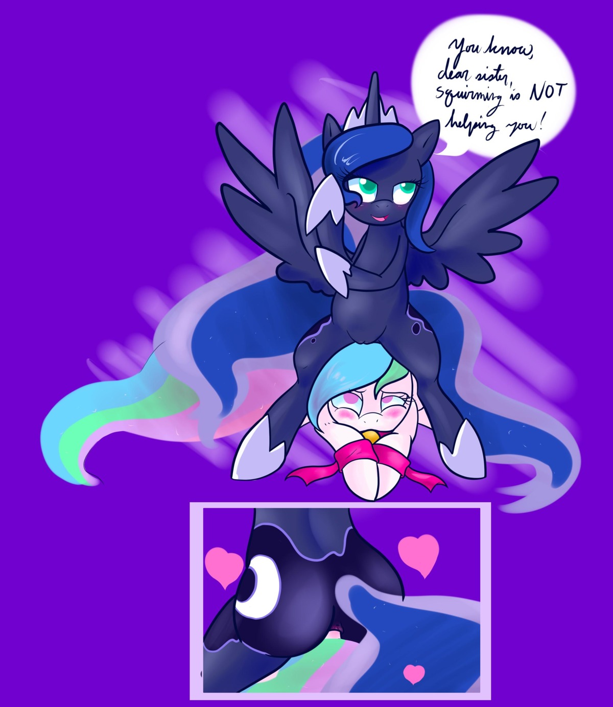 absurd_res anal anal_penetration bdsm bondage bound cutie_mark duo e621 english_text equid equine feathered_wings feathers female feral friendship_is_magic genitals hair hasbro heart_symbol hi_res horn horn_fetish horn_in_pussy horn_penetration horn_play horn_sex incest_(lore) irisillych mammal multicolored_hair my_little_pony mythological_creature mythological_equine mythology penetration princess princess_celestia_(mlp) princess_luna_(mlp) royalty sex sibling_(lore) sister_(lore) sisters_(lore) stated_incest tail text vaginal vaginal_penetration vulva winged_unicorn wings