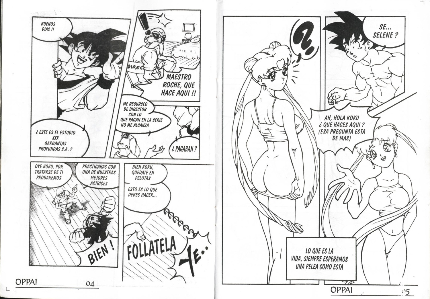 artist_request bishoujo_senshi_sailor_moon clothing comic crossover dragon_ball dragon_ball_z female goku master_roshi panties rule34 saiyan son_goku spanish_text straight_hair tagme usagi_tsukino