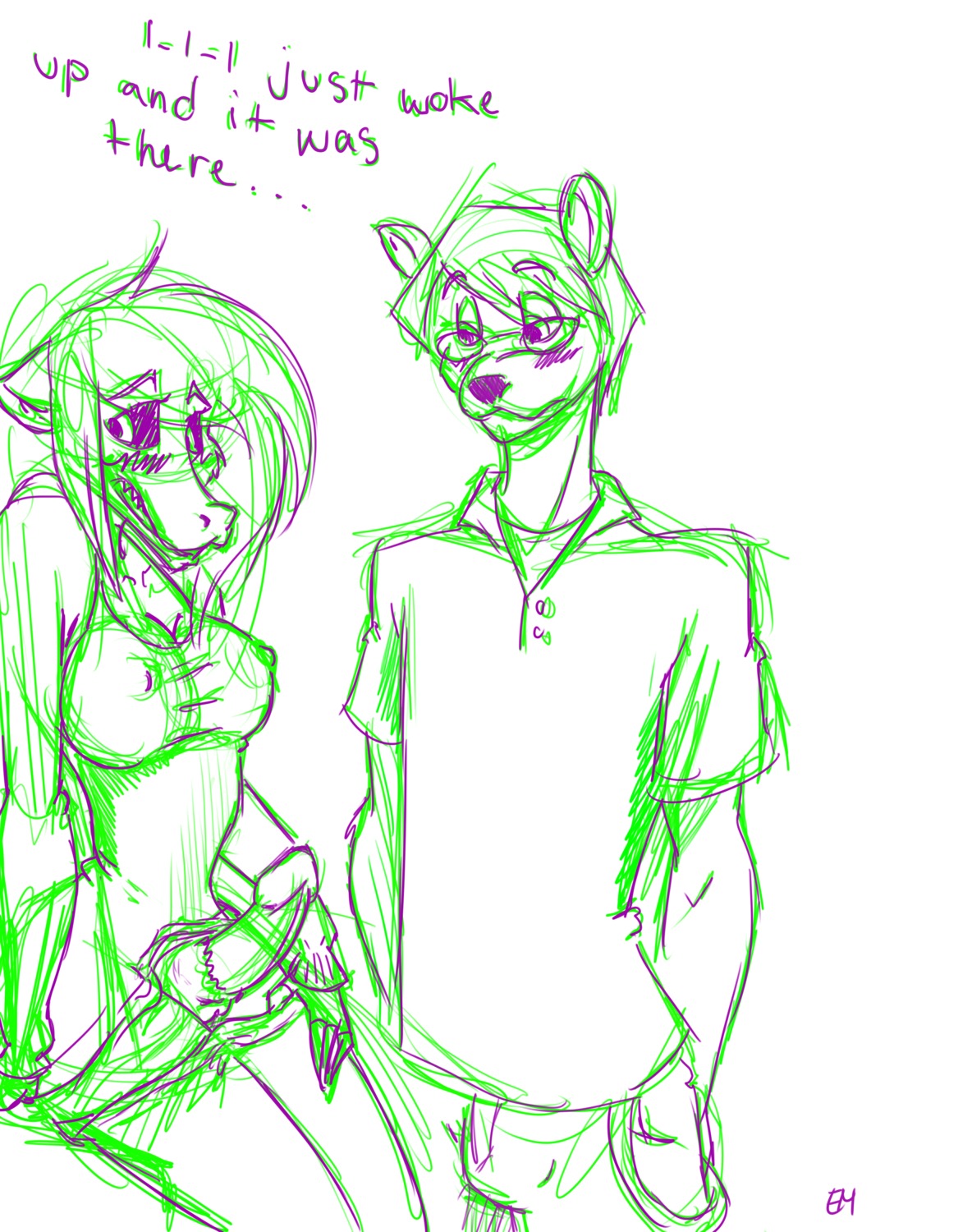absurd_res american_opossum anthro blush breasts dr_emery duo e621 emery_(dr_emery) erection genitals herm hi_res humanoid_genitalia humanoid_penis intersex male mammal marsupial mustelid musteline penis sackless simple_background sketch true_musteline vulva weasel white_background